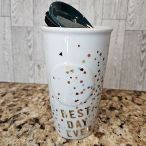 Starbucks Best Day Ever Confetti Ceramic Travel Coffee Mug Tumbler w/Lid 10oz